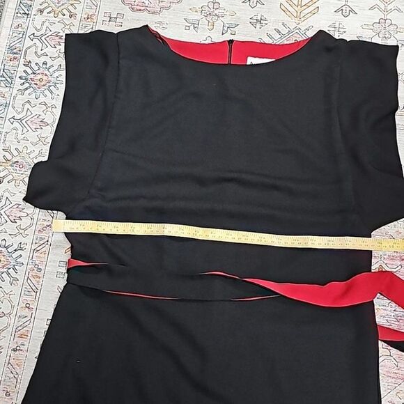 Vintage Black Dress Goth Witchcore Red Peekabo Black Sash Tie Flouce Sleeve - Picture 4 of 9